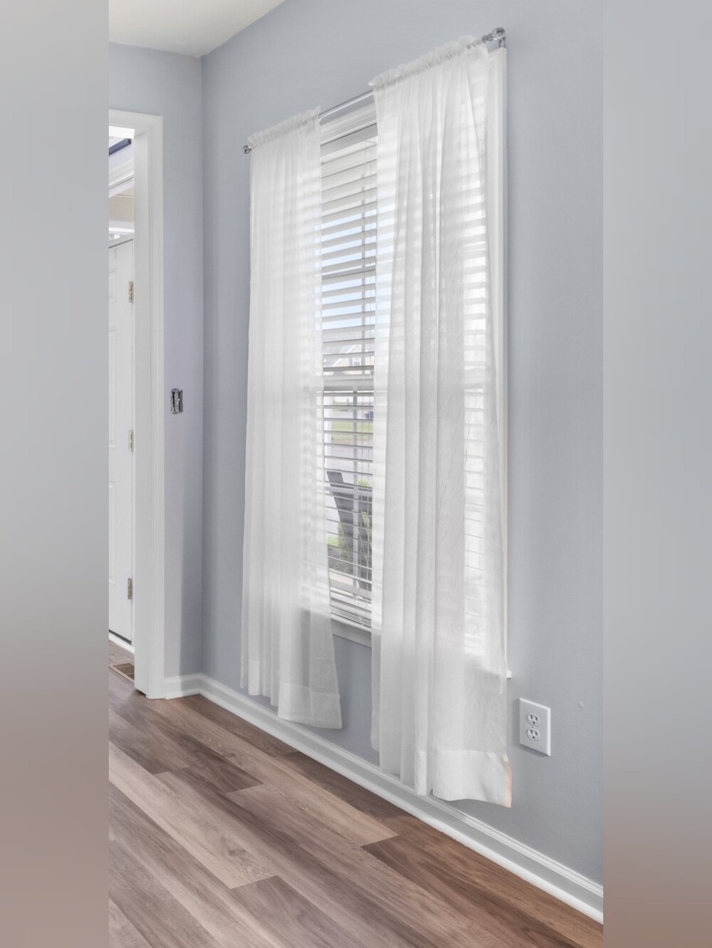 2 Full Sets of White Crinkle Sheer Curtains - 84” L (4 Panels)